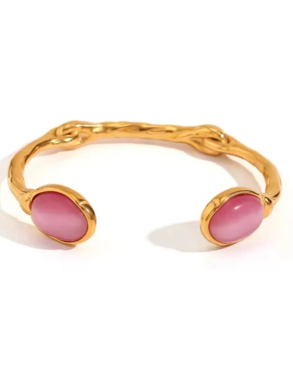 Pink Agate 18K Gold Stainless Steel Waterproof Cuff Bracelet